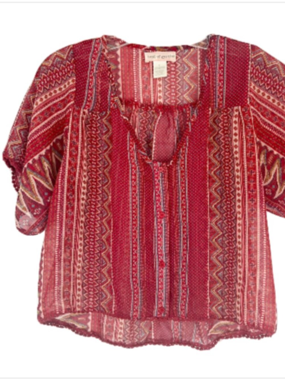 Band Of Gypsies Womens Juniors XS Slighty Sheer Red Floral Boho Crop Top